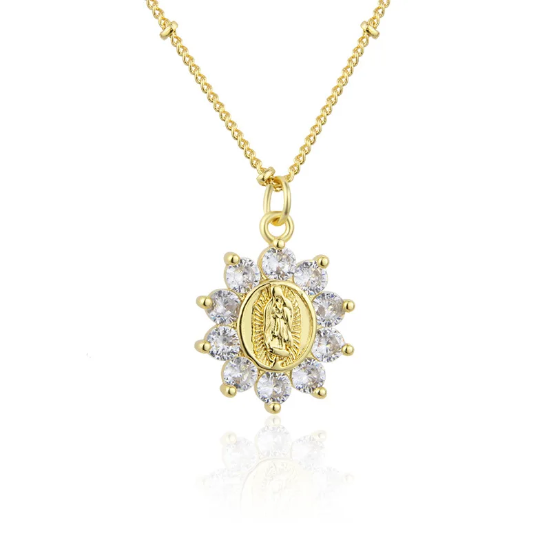 

Gold Virgin Mary Necklace Ladies Crystal Virgin Pendant Necklace Christian Catholic Catholic Christianity Prayer Jewelry