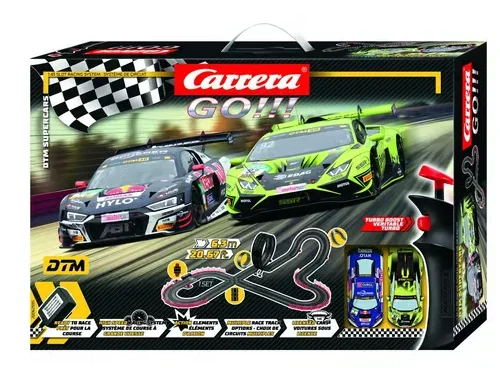 Carrera GO!!! DTM Supercars 1/43 Slot Car Racing Track Set w/Audi R8 LMS GT3 & Lamborghini Huracán GT3 Cars