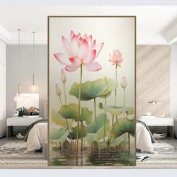 Window Privacy Film UV Blocking Heat Control Window Covering Static Cling Lotus Pattern Window Sticker for Decoration