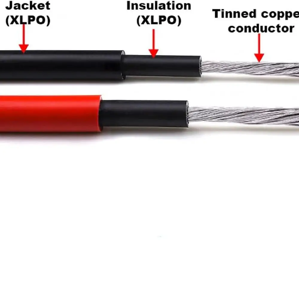 كابل الطاقة الشمسية 50Ft 15M 10 awg سلك، 50FT أسود + 50FT أحمر 10 مقياس سلك كابل تمديد الطاقة الشمسية مع 4 أزواج موصلات الطاقة الشمسية لـ RV