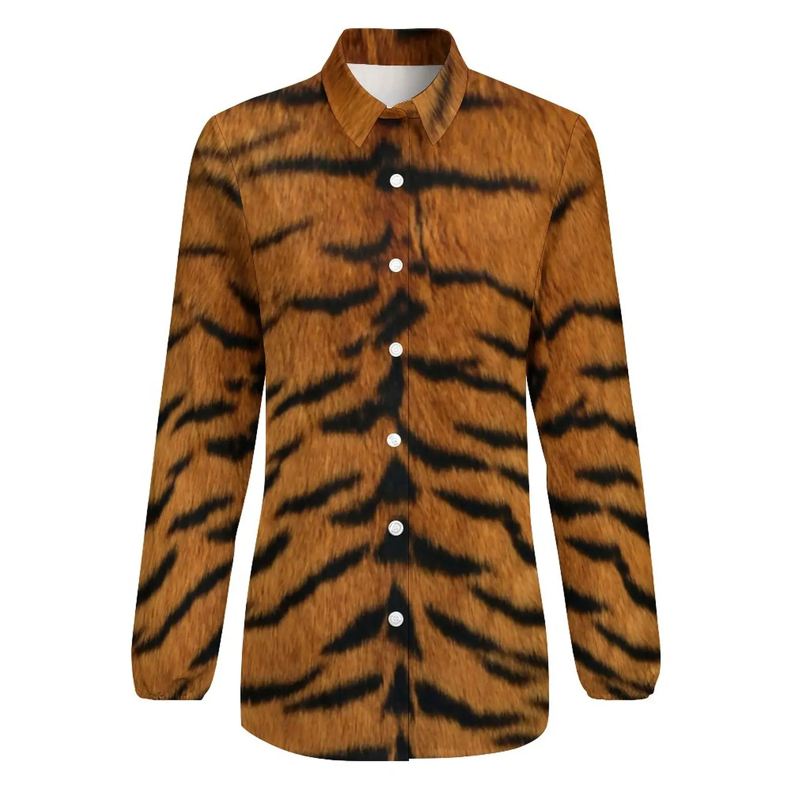 Tiger Skin Print Blouse Modern Animal Cool Printed Blouses Women Street Fashion Shirts Summer Long-Sleeve Oversized Tops