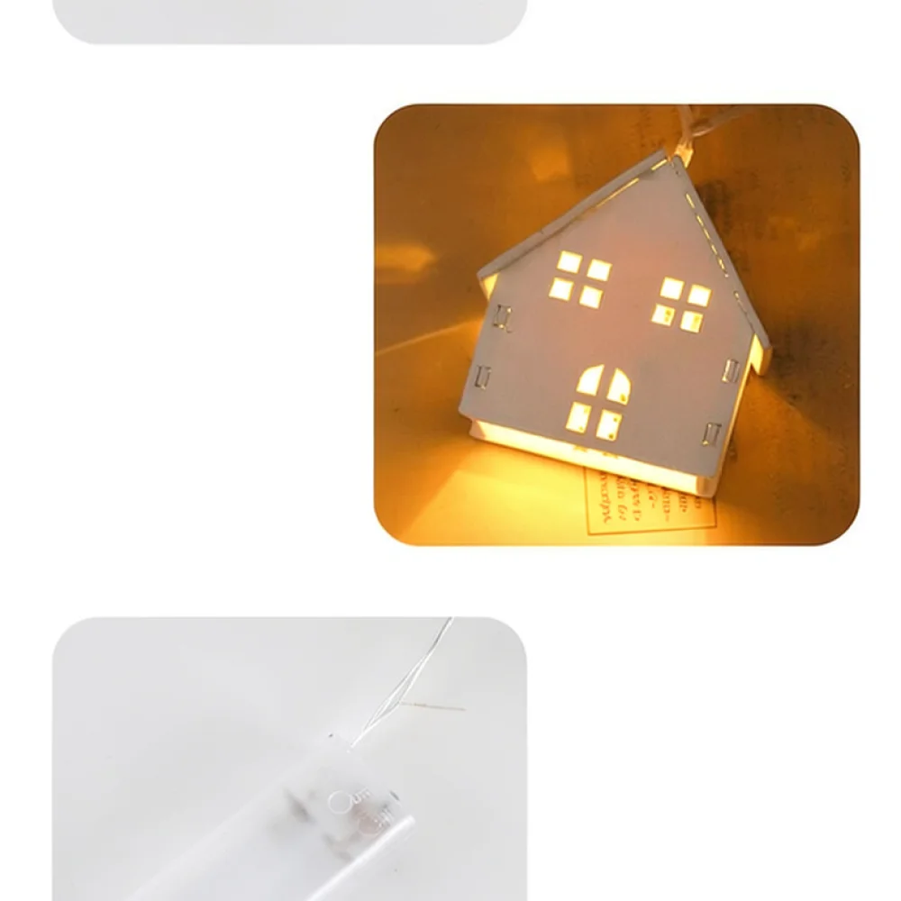 Mini Wood House LED String Lights Decorative Fairy Lamp For Holiday Christmas Tree Party Bedroom Indoor Warm Ambient Decoration