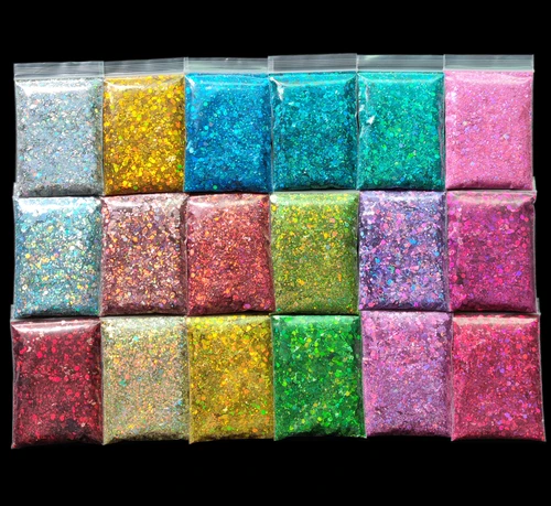 20 g/bolsa tamaño mixto hexágono brillo de uñas lentejuelas láser holográfico grueso manicura brillo holográfico camaleón brillo pigmento