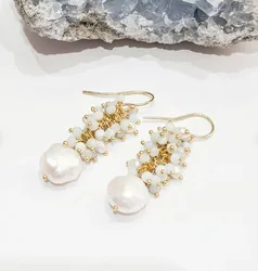 Aquamarine and Freshwater Pearl Cluster Drop Earrings