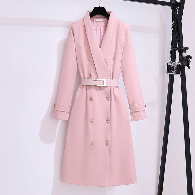 

SuperAen 2024 Spring and Autumn New Women's Clothing High End Suit Dress Long Sleeve Waist Fold Pink Dress