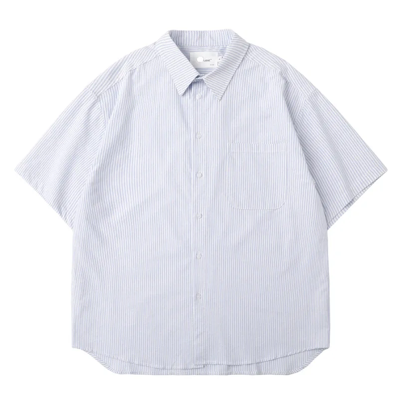 

MAQVOB EU US Size Top Quality Blue and White Striped Short Sleeve Shirt for Men and Women Pure Cotton Oxford Office Casual Shirt