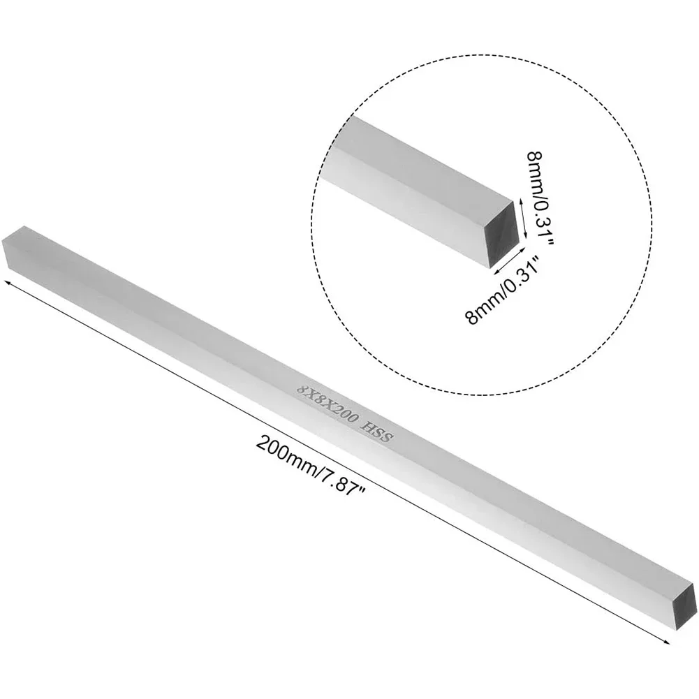 7.87\'\'White Steel Bar CNC Lathe Tools HSS Square Steel Bar 200mm For Milling Drilling Punching Turning Iron Copper Aluminum Tool