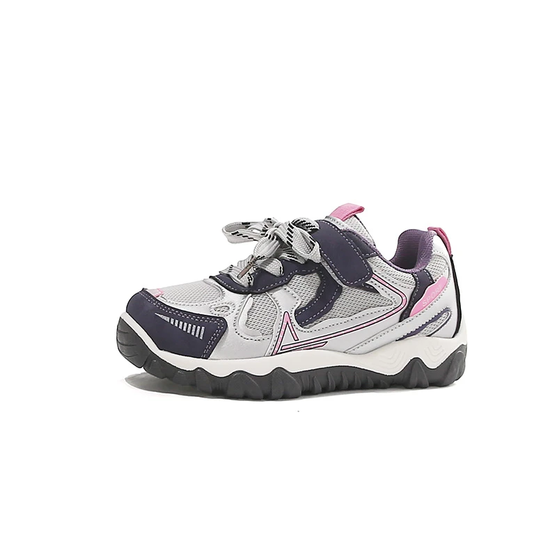 Kids Outdoor Casual Sneakers Hook and Loop with Lace Up, Breathable Mesh Protective Toe Cap, Wavy School Shoes EU Size 26-37