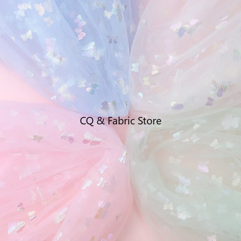 Tessuto di tulle a rete con motivo fiocco colorato da 2 metri per abbigliamento per bambini, abito, gonna gonfia, tessuto di design