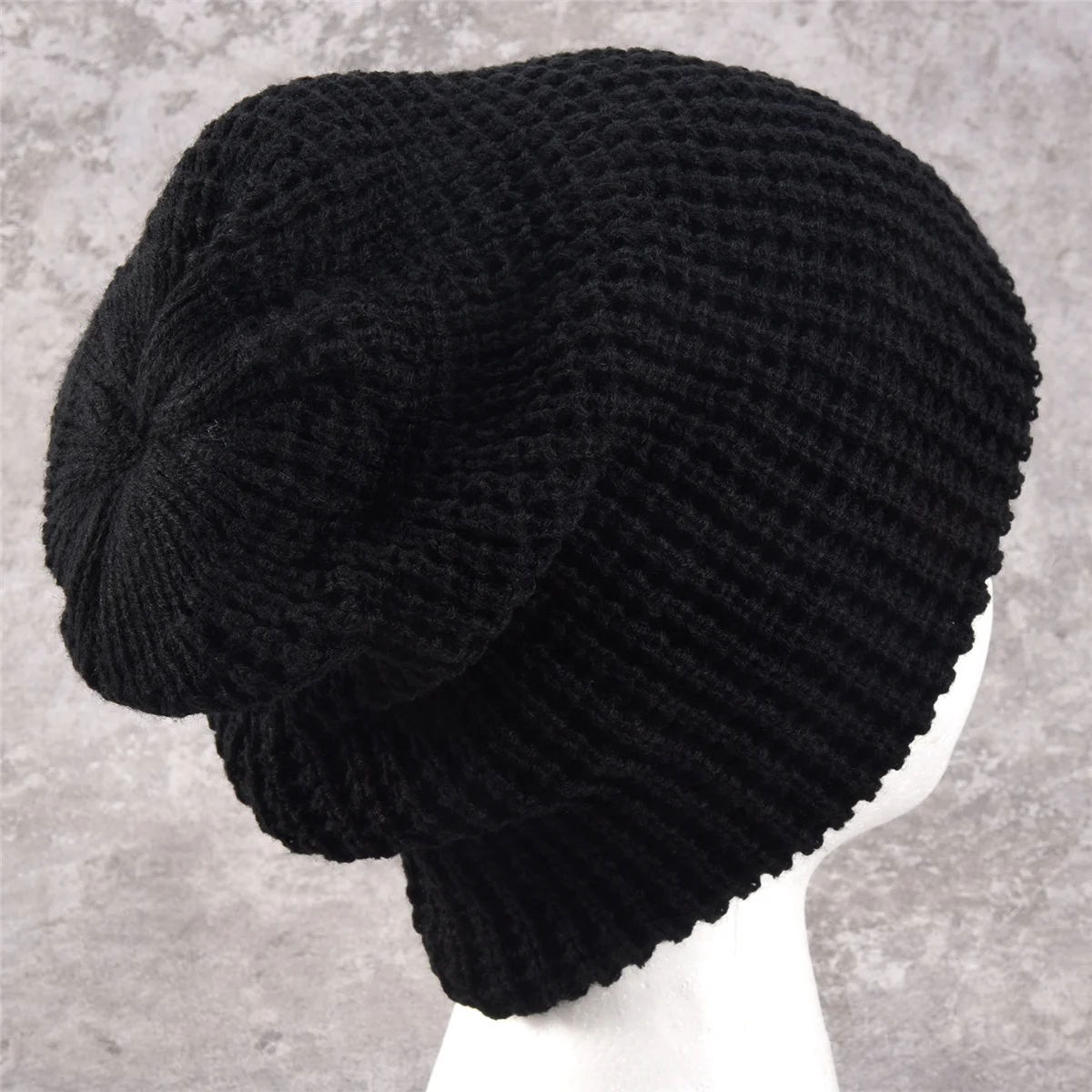 AAA04R Mens Slouchy Long Beanie Knit Cap for Summer Winter Oversize black