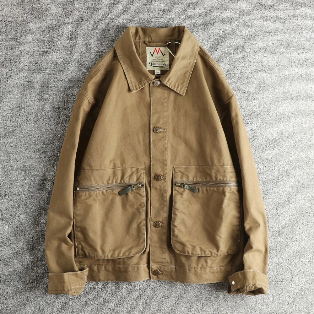 

100% cotton workwear American retro trendy three-dimensional pocket casual jacket for men woven twill loose short coat top