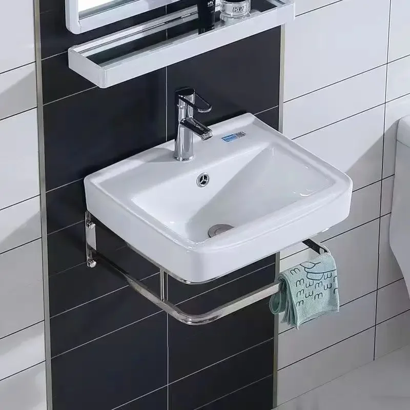 

Stainless Steel Bracket Wash Basin Bathroom Wall-Mounted Wash Basin Small Apartment Simple Integrated Basin Washstand