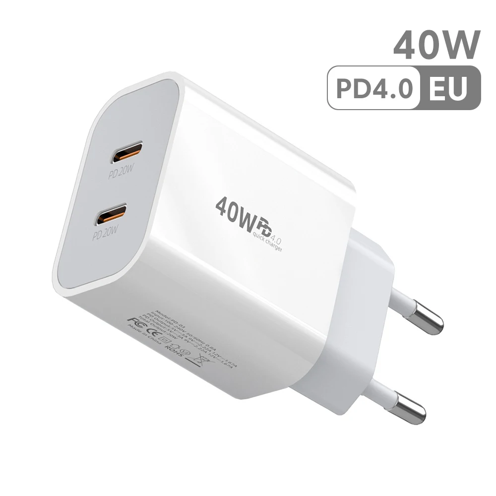 PD 40W Type C Oplader Dual USB C Oplader voor mobiele telefoon EU/UK/US-stekker Snellaadadapter voor iPhone Xiaomi Samsung Huawei Telefoon