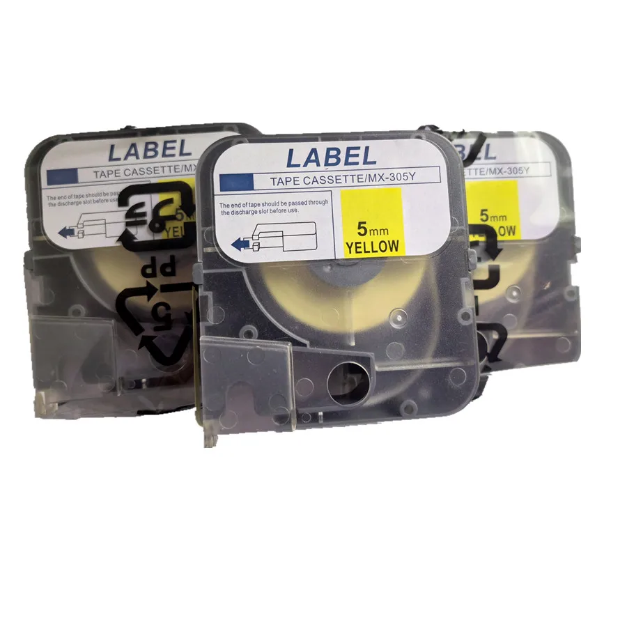 تسمية PapeLM-MX305Y/305 واط 5 مللي متر x 8 متر ملصق أصفر ل ماكس LM-380E LM-390 PT-1010 الآلة الكاتبة انخفاض سعر تعزيز الشريط التسمية كاسيت