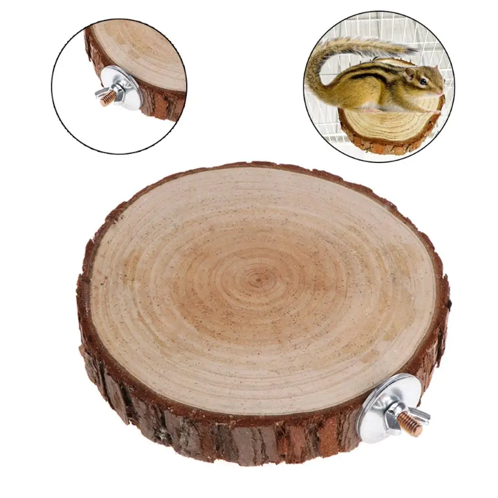 Perchas de jaula para pájaros y loros, plataforma redonda de madera, tablero de soporte, juguetes para morder, suministros para mascotas pequeñas, accesorios