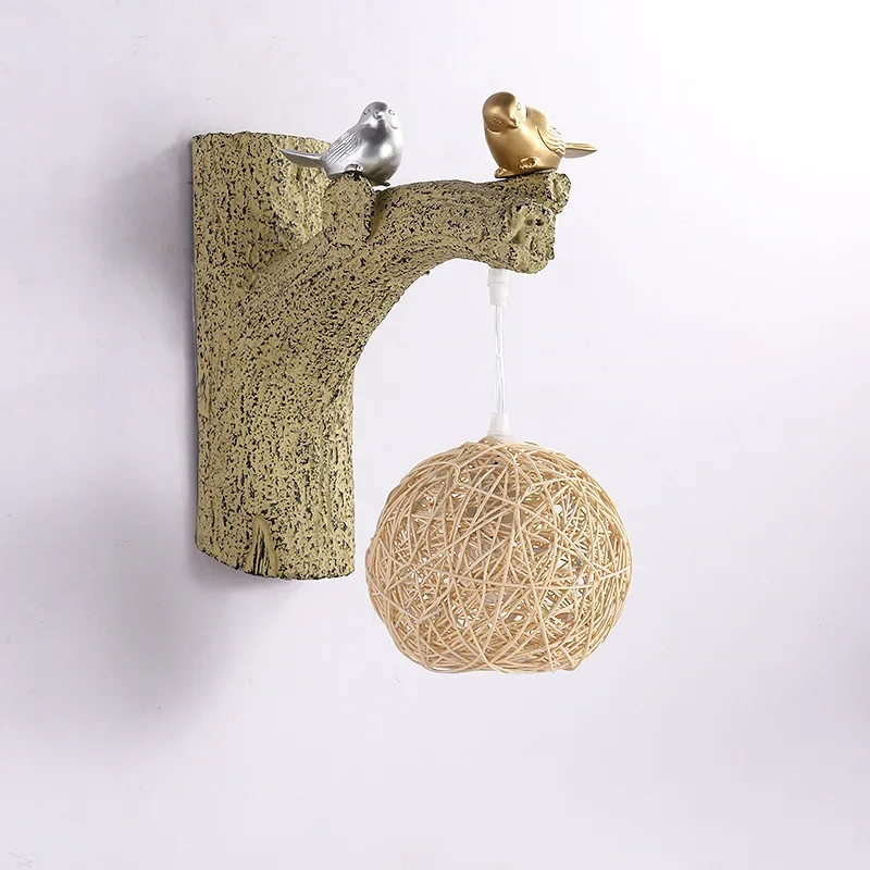 

Resin Rattan Bird LED Wall Lamp Chinese Style Sconce for Dining Room Aisle Staircase Living Room Decor
