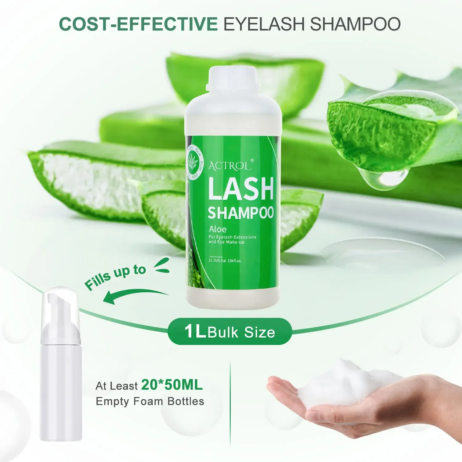 ACTROL 1000ml Eyelash Cleanser Foam Lash Shampoo Pump Press Lash Lift Eyelash Cleaner Foam Shampoo Kit Clean Eyelash Extension