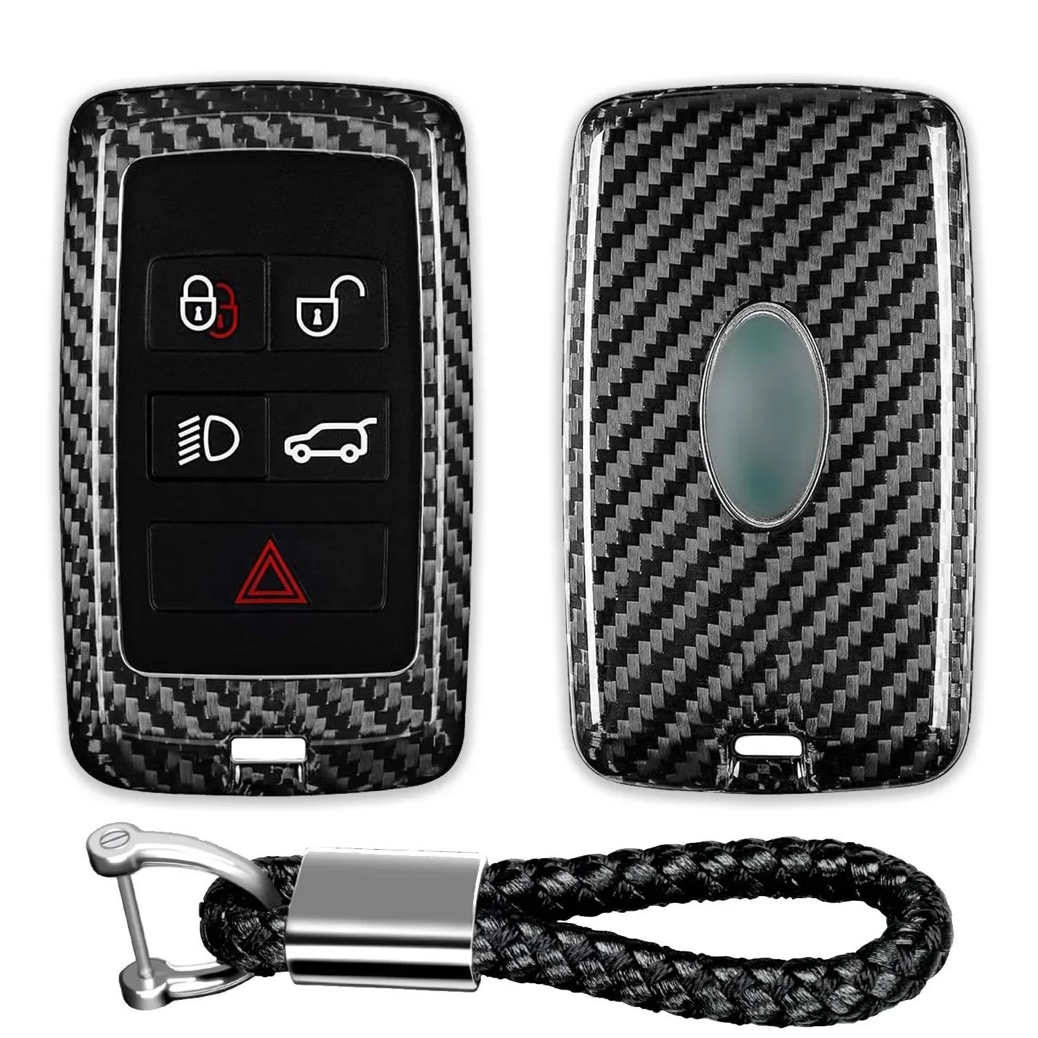 Key Fob Cover For Range Rover With Key Chain Carbon Fiber Key Case For Land Rover Defender 10S HSE Sport Dsicovery HSE Velar