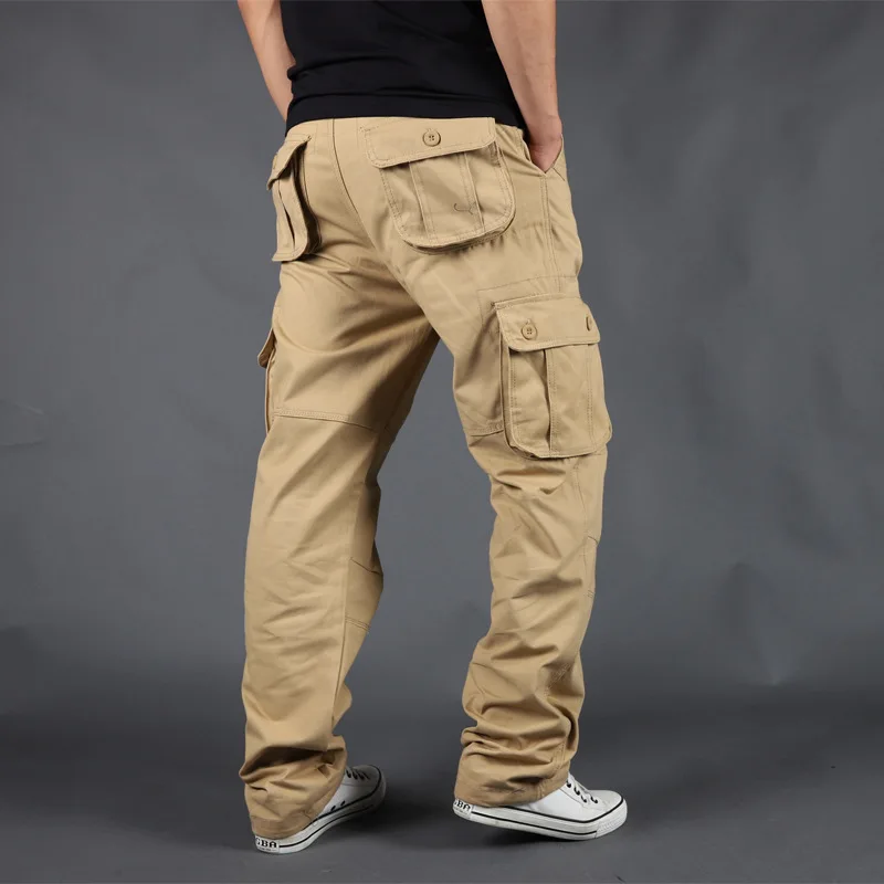 Autumn Winter Men's Pants Outdoor Multi-Pocket Cargo Pants for Men Cotton Plus Size Sports Casual Trousers Tide Khaki Gray Black