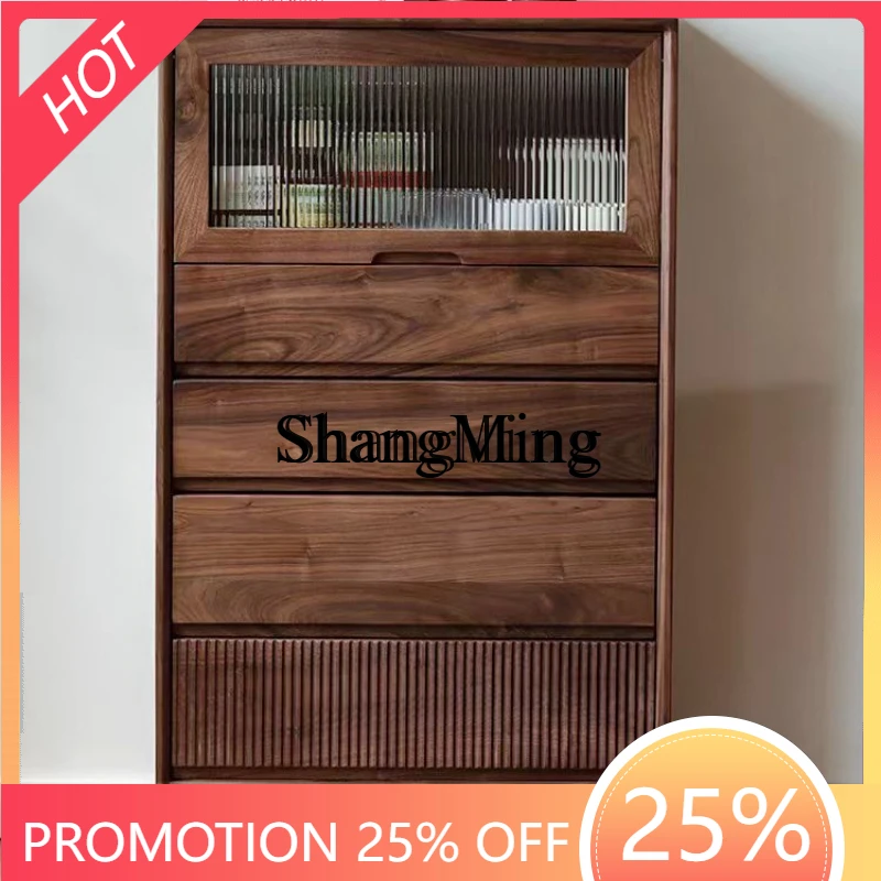 

SM new household simple dining side cabinet solid wood living room storage bedside table log