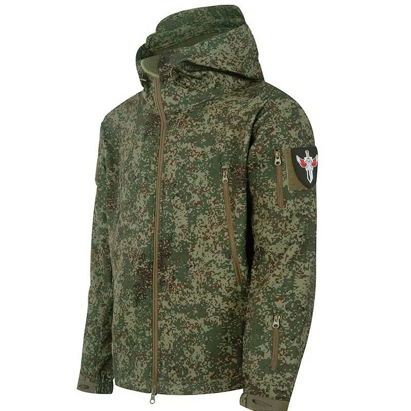 Herren Taktische Softshell-Jacke Militär Winddicht Wasserdicht mit Kapuze Fleece-Gefüttert Warme Oberbekleidung für Outdoor Jagd Wandern Camping – Detail 5