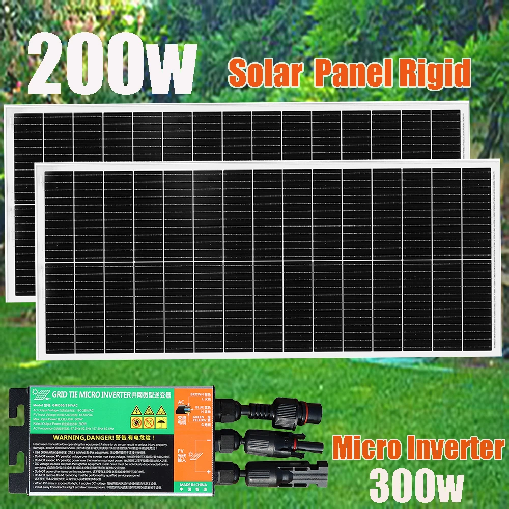 Solarmodul 400W 200W - Photovoltaik-Panel Solarsystem Balkon Haus Für 220V 230V Steckdose Netzgekoppelter Mikrowechselrichter PV-Solarsystem - Solarmodul