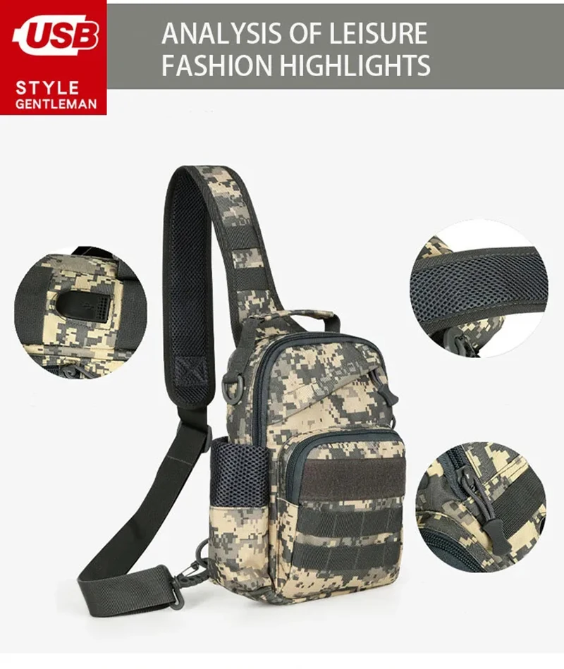 Casual Camouflage Multicolor Single Shoulder Outdoor Sports Chest Bag Tactical Crossbody Small Chest Bag For Military Fans