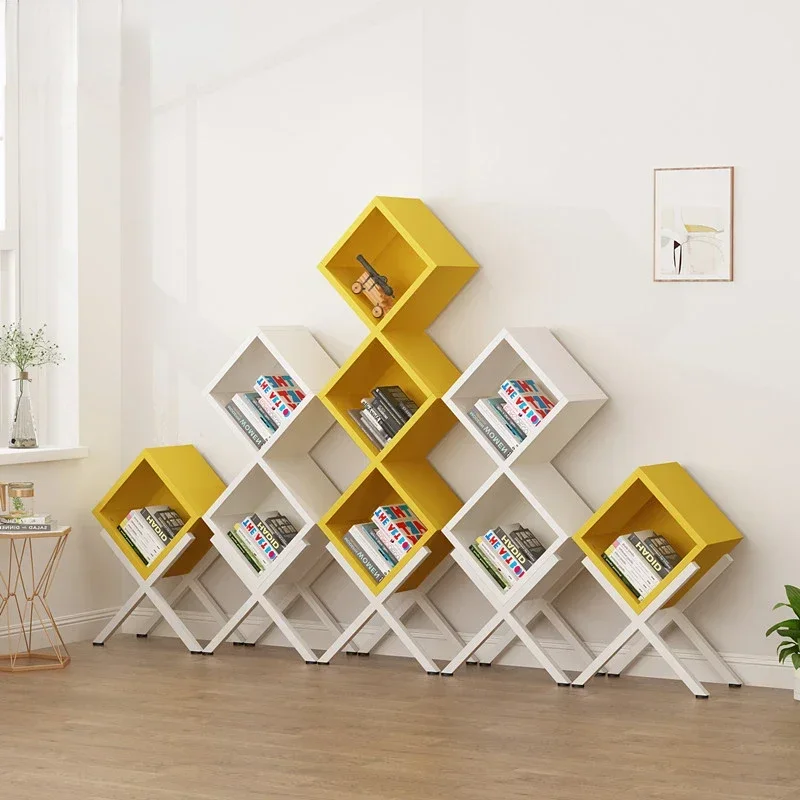 Fashionable Nordic creative combination bookshelf, iron art children's storage, red wine floor standing storage rack