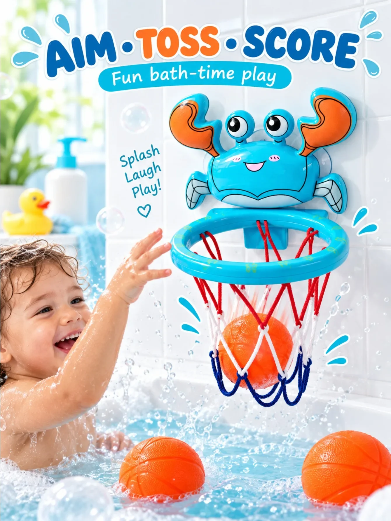 1 suporte para bola de basquete em formato de caranguejo para colocar na banheira e 3 bolas. |   Brinquedos divertidos para o banho, ideais para crianças pequenas e bebês, o presente perfeito para meninos e meninas.