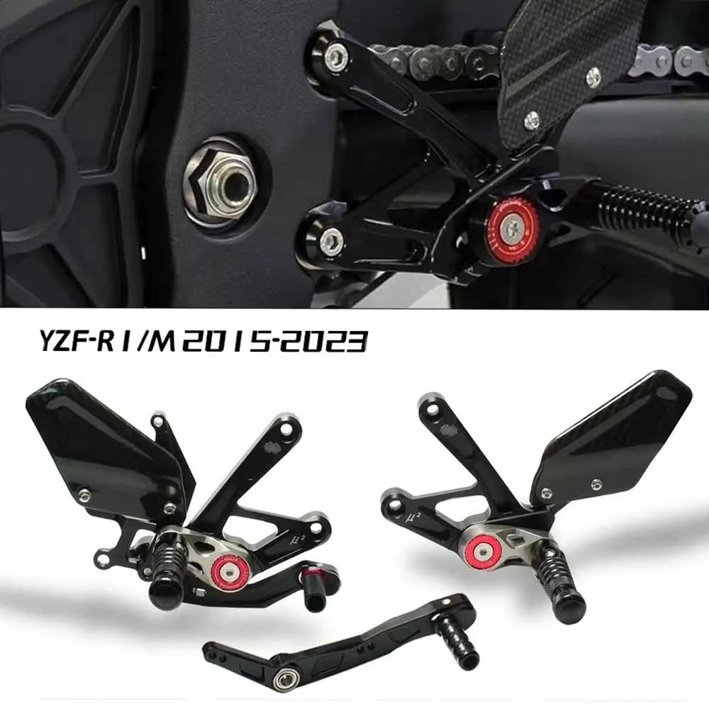 CNC Aluminum Carbon Fiber Motorcycle Foot Pegs Rest Rearset Rear Set Footrest for Yamaha R1 R1M YZFR1M YZFR1 2015-2023 2023 2024