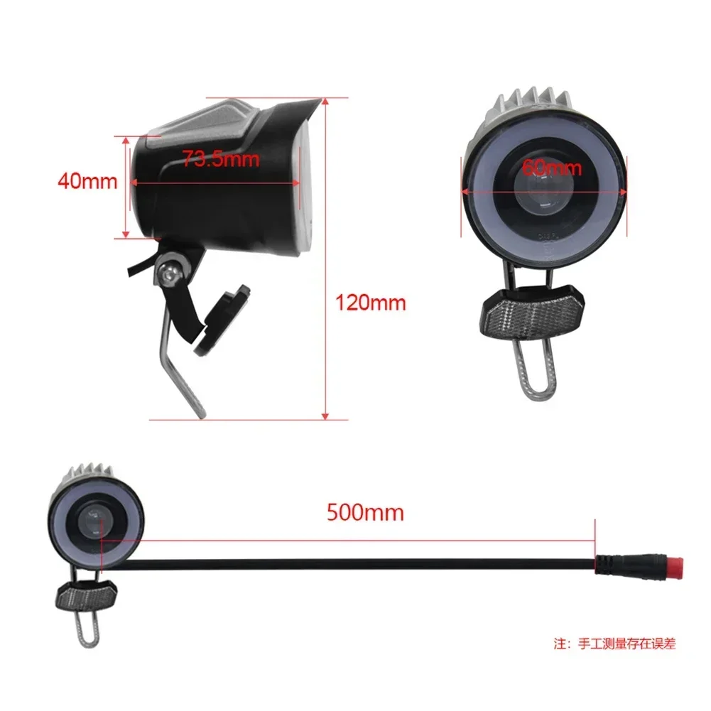 Luci di ciclo 6V-48V Faro a LED per bici elettrica Lampada frontale Faretto 2 pin Faro anteriore Ebike EAW