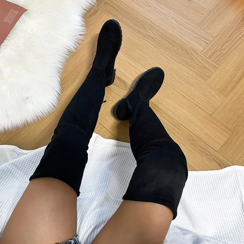 2023 Women\'s Boots Slim Elastic Boots Black Simple Casual Socks Boots Spring and Autumn New Large Long Tube Women\'s Boots