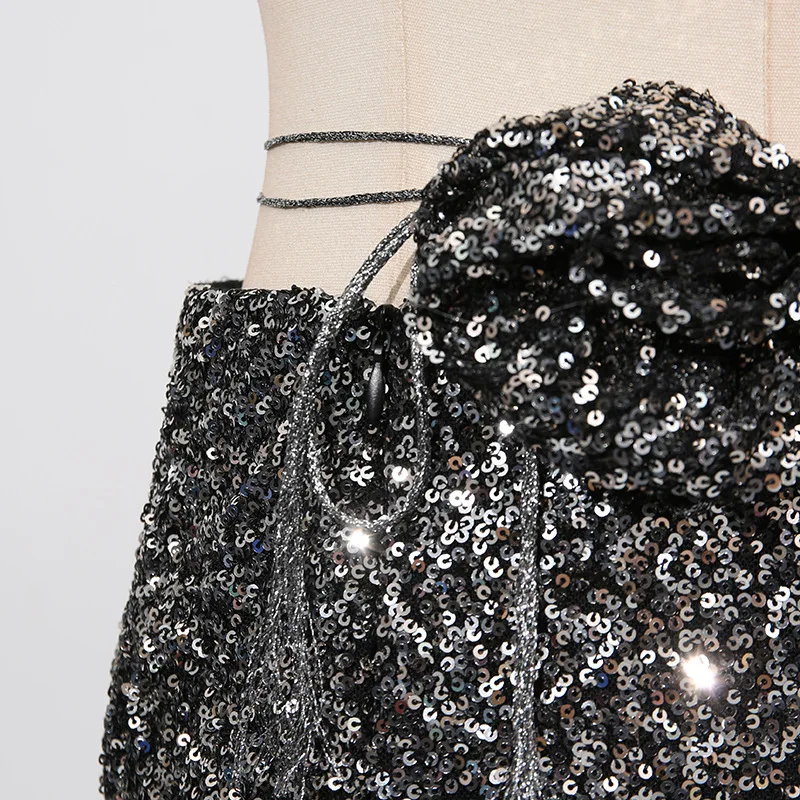 HKSH 여름 새로운 여성의 하이 스트리트 아메리칸 레트로 섹시한 핫 바지 세련된 트렌디 캐주얼 패치 워크 스팽글 슬리밍 반바지 HK8296