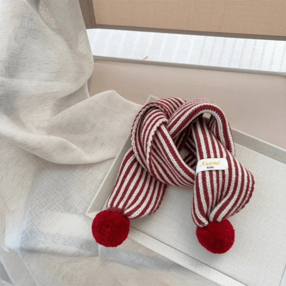 

New Stripe Knitted Scarf Cold Proof Colorful Pom Pom Keep Warm Blanke Windproof Neck Warmer for Children