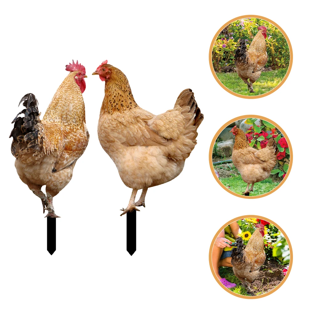 

2 Pcs Simulated Hen Decoration Durable Acrylic Garden Decor Yard Stakes Chicken Stake Patio Lawn Flower Pot Park Signs Outdoor