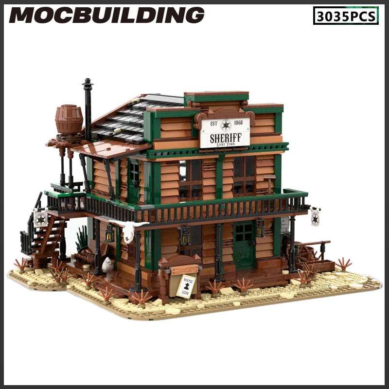 Western Module Sheriff's Office MOC Building Blocks Wild West DIY Assembly Technology Bricks Collection Model Creative Toys Gift