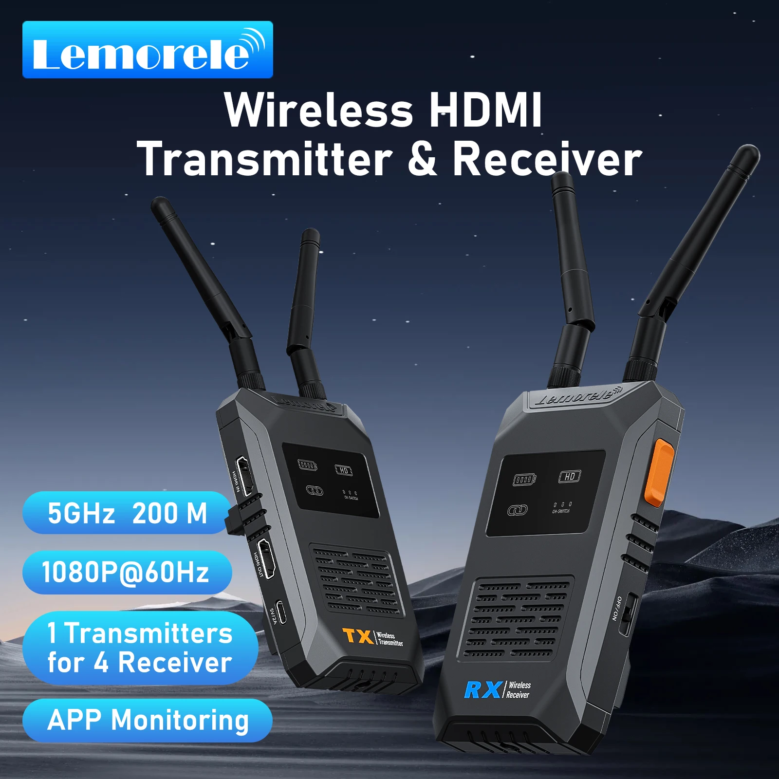 Lemorele 200M Kabelloser HDMI-Sender und -Empfänger 1080P Audio-Video-Transceiver Erweiterungskit für Fotografie PC TV Monitor