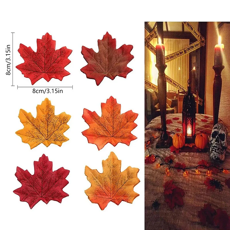 Hoja de arce de seda Artificial, guirnalda de hojas falsas de otoño, vid, Acción de Gracias, Halloween, decoración de fiesta de boda, 100 piezas