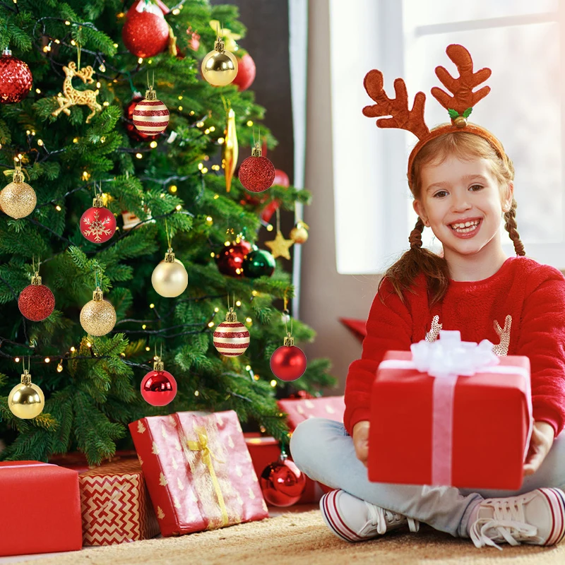 50개/박스 크리스마스 트리 볼 장식 레드 골드 행잉 볼 펜던트 2025 크리스마스 장식 홈용 2026 새해 선물