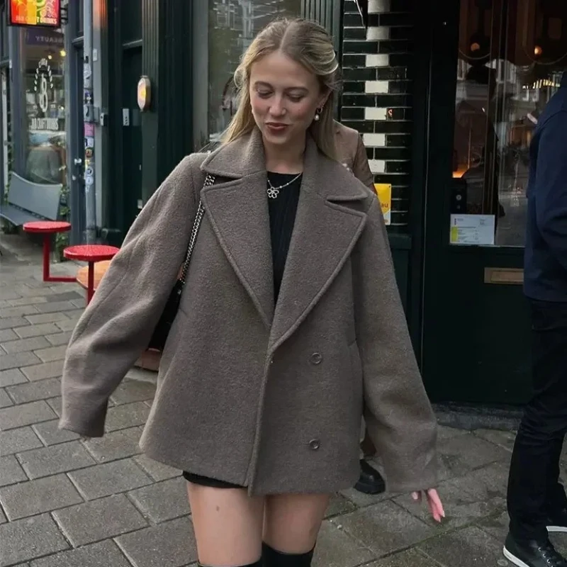 

Yaminiya Double Breasted Wool Lapel Long Sleeved Woolen Short Coat Windbreaker Autumn/winter Warm Women's Clothing Jacket 2025