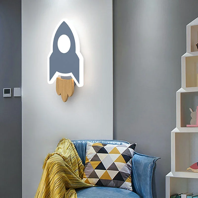 Led Rocket Modern Wall Lamp Cute Cartoon Children's Kid Bedroom Wall Light Living Beside Creative Sconces Indoor Decor Lighting