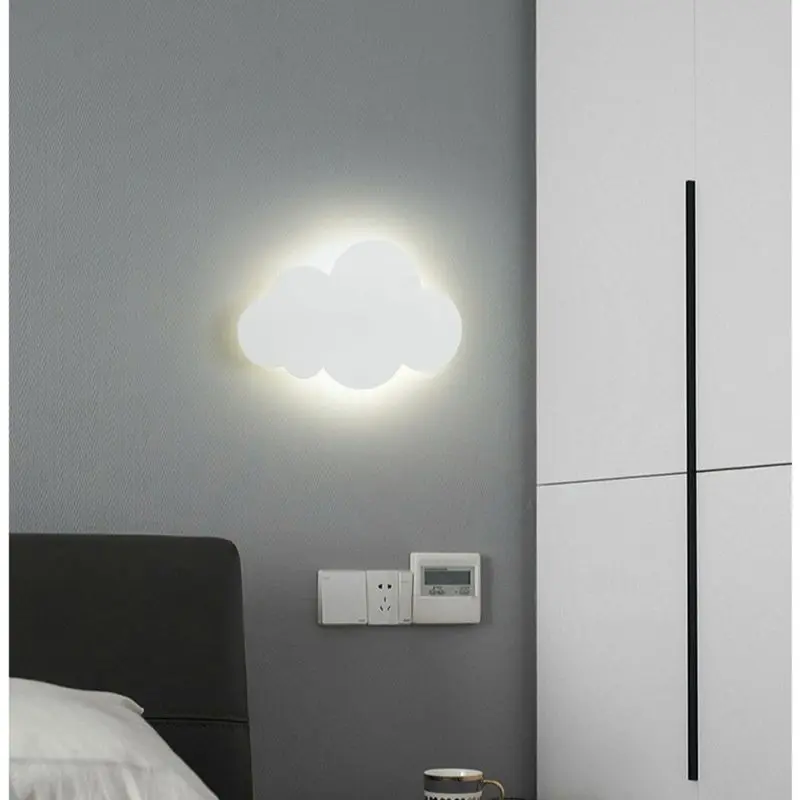 Lámparas LED de pared coloridas para habitación de niños, luces de pared en forma de nube, nórdica, para dormitorio, mesita de noche, decoración