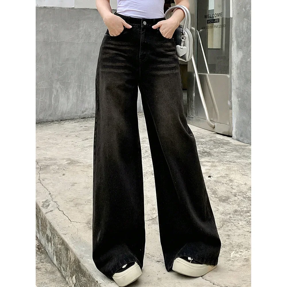 

Women Jeans Wide Leg Pants Vintage Straight Trousers Distressed Washed High Waist Pockets 2025 Streetwear Female Basis Denims