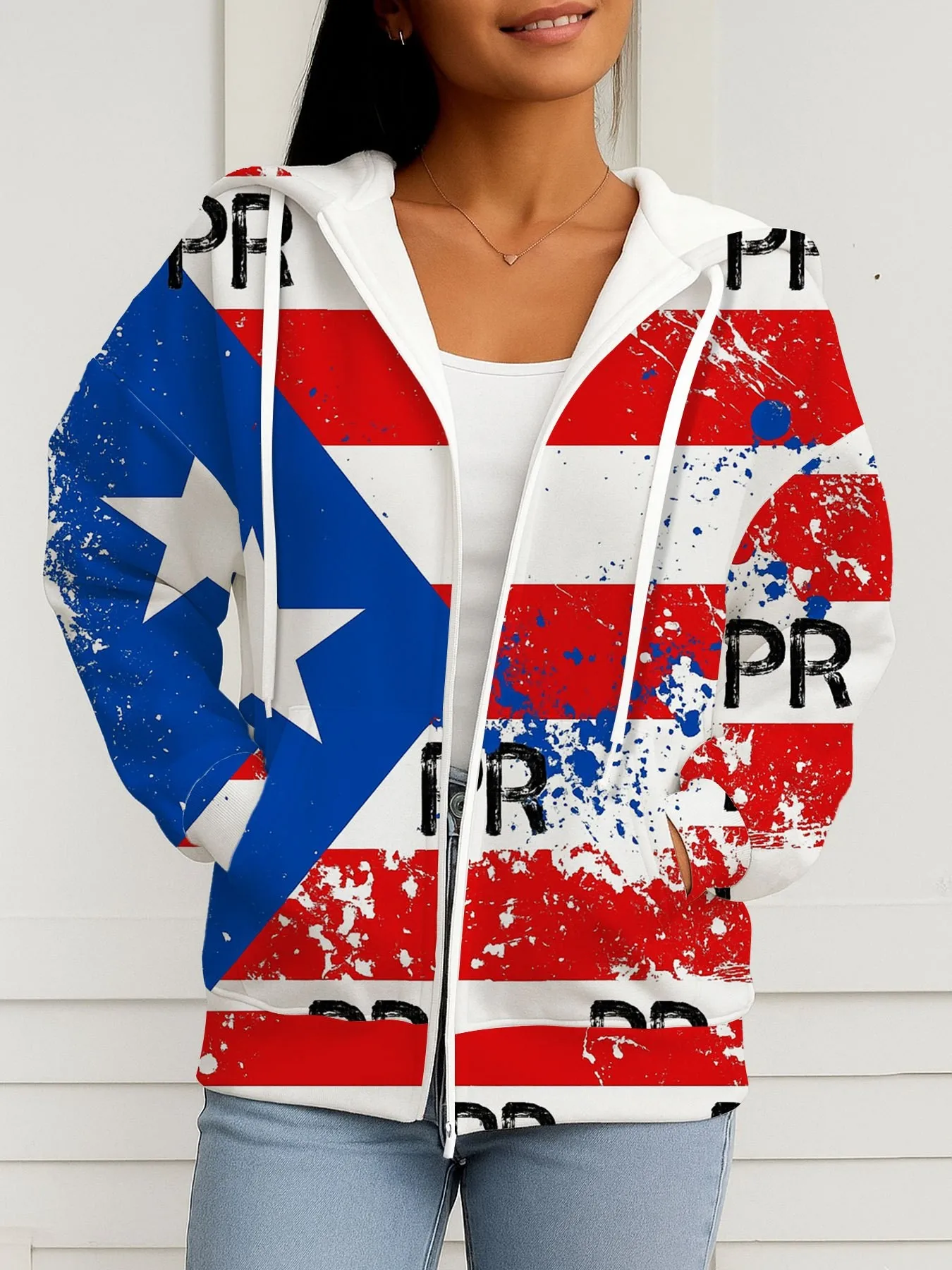 2026 Autumn/Winter New Style American Women's Zippered Hooded Sweatshirt Fashion Casual 3D Pattern Print
