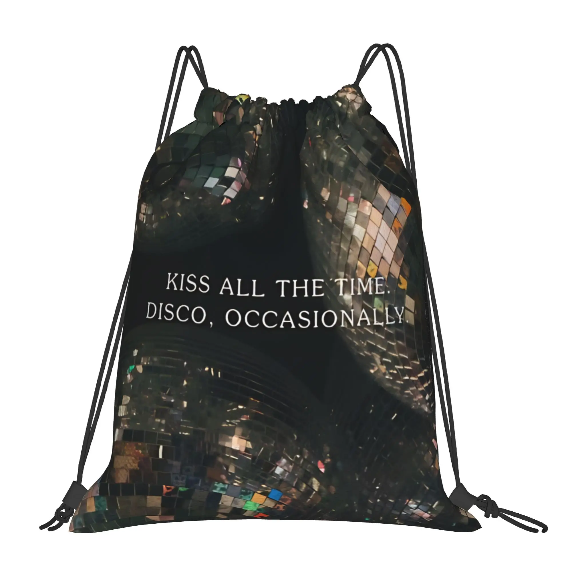 kiss all the time disco HS Bag Drawstring Backpack Sackpack Water Resistant Harrys Music Styles String Bags 36cm (W) x 43cm (H)