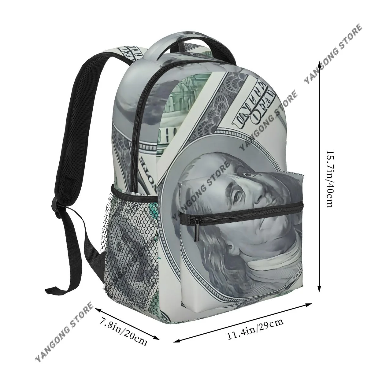 Fashion Backpack Women Men Unisex Students Backpacks US Dollars Paper Currency Print Travel bag Bookbag