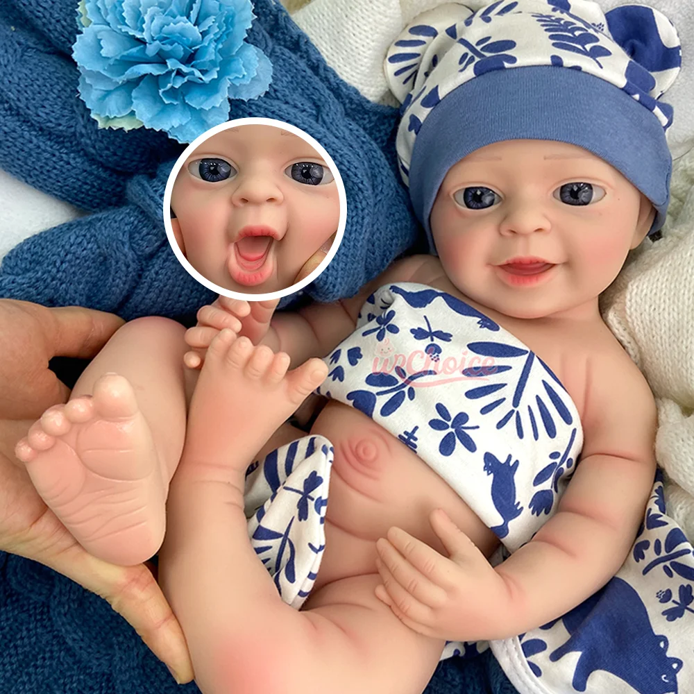 Open Mouth 18" Solid Silicone Reborn Boy Doll 3D Painted Skin Lifelike Newborn Baby Doll For Festive Toys Gifts Art Collection