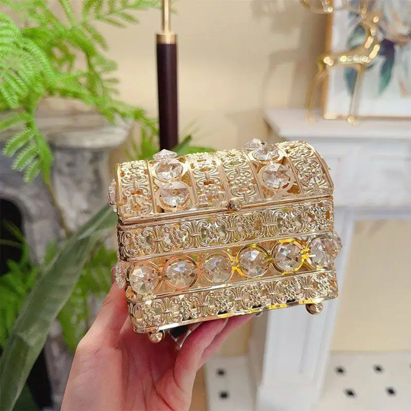 European Light Luxury Crystal Mirror Jewelry Storage Box, High-end Exquisite Creative Desktop Jewelry Box