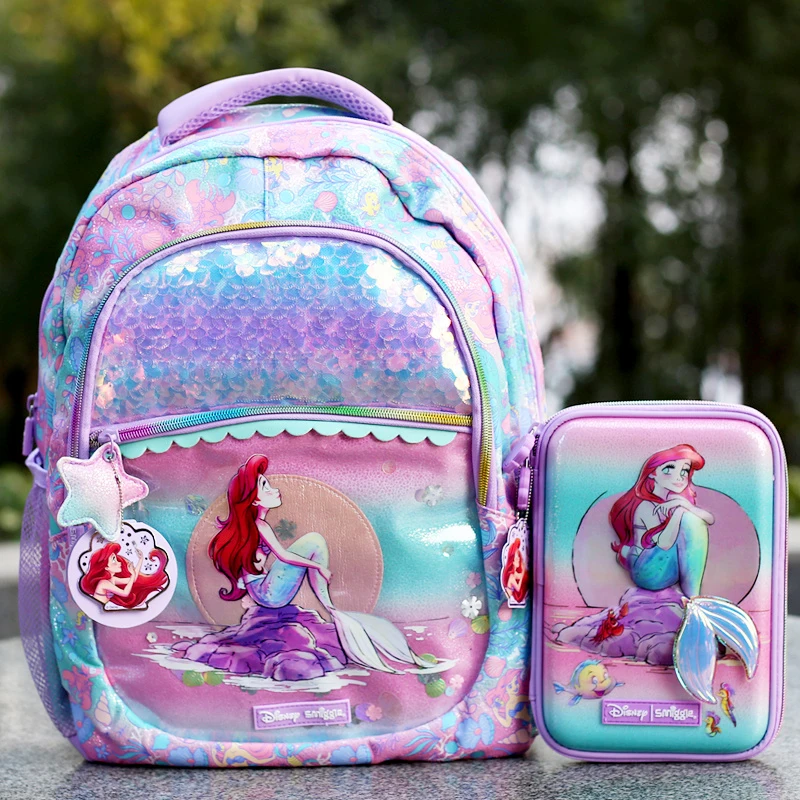 Disney Ariel Princess Mermaid Kawaii School Bag Children Stationery Student Pen Case Lunch Bag Backpack Set Kids Birthday Gift