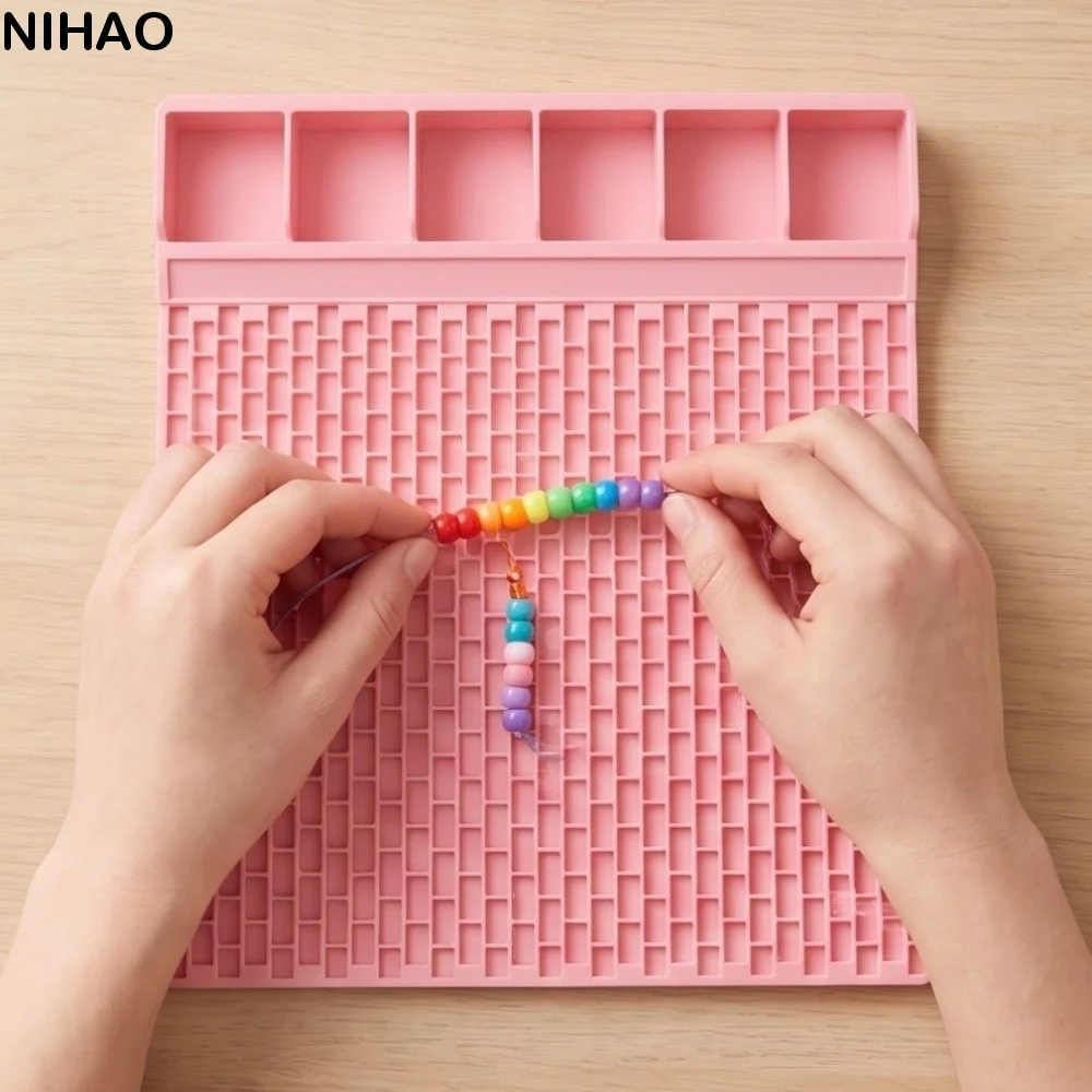 DIY Pony Beads Fast Stringing Tray Multi-Compartment Pink Bead Bracelet Board Versatile Large Capacity Pony Bead Planning Tray